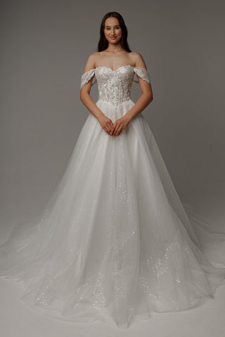 Floral Lace Wedding Dress Kristy with Detachable Cape - Olivia Bottega